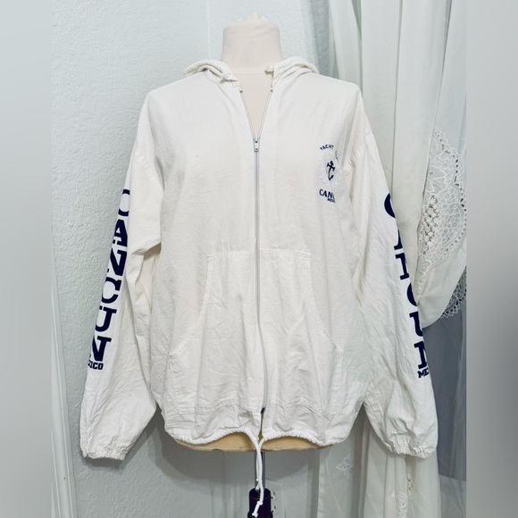 VINTAGE Yacht Club Cancun Mexico Linen Full Zip Hoodie - Size Large Unisex EUC - Picture 3 of 4